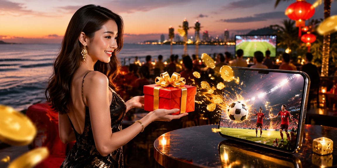 Bờ biển Đà Nẵng buổi chiều, người dùng kiểm tra trạng thái rút thưởng trên điện thoại